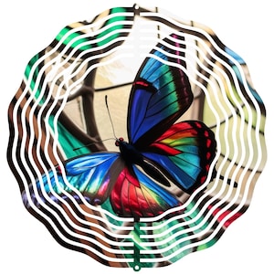 Butterfly Stained Glass Image Wind Spinner Outdoor Hanging Garden Gift Yard Art