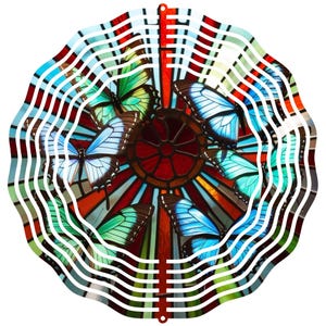 Spinning Stained Glass Image Butterfly Wind Spinner Elegant Garden Patio Art