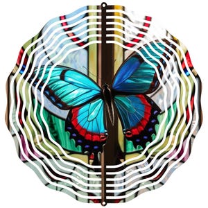 Beautiful Stained Glass Image Butterfly Wind Spinner Garden Patio Art Outdoor