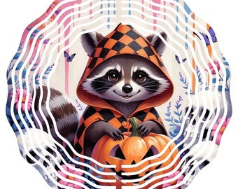 Halloween Raccoon Pumpkin Wind Spinner Garden Decoration Metal Yard Art