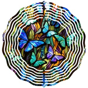 Butterflies Wind Spinner Stained Glass Image Vibrant Garden Art Outdoor Decor