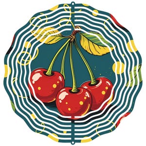 Cherries Wind Spinner Fruit Garden Art Outdoor Decor Summer Patio Gift
