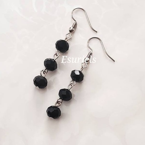 Black crystal earrings, dangle earrings for women, simple earrings, vintage earrings, gothic jewelry, vintage wedding, gifts for women