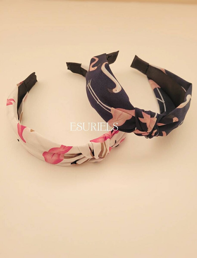 Flamingo Knotted headbands for women coral fabric headband turban headband summer beach navy blue boho headband hair accessories small mediu