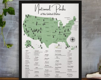 US National Park Karte und Checkliste - zum sofortigen Download, DRUCKBARE DATEI