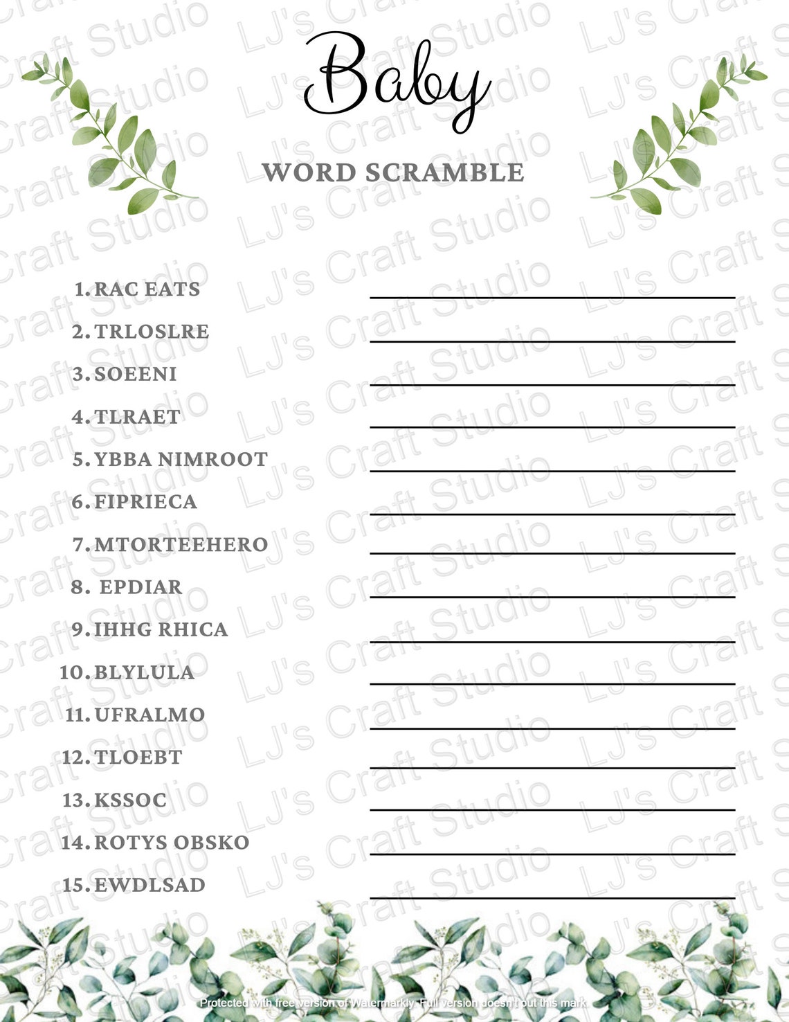 Printable Baby Shower Games - Etsy