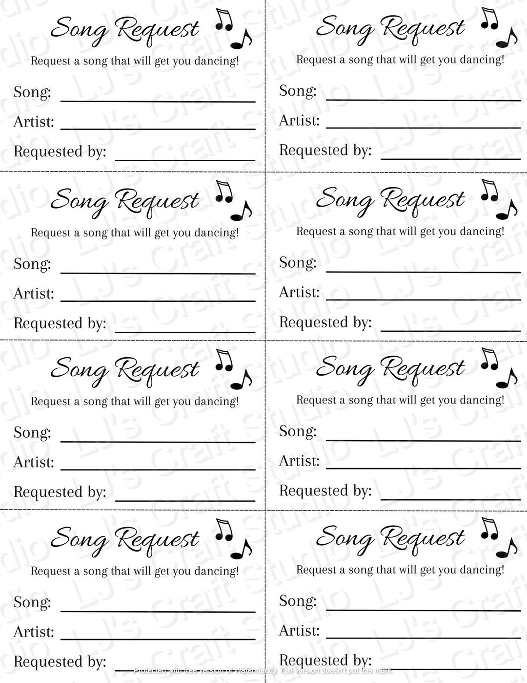 Song Request Printout Etsy