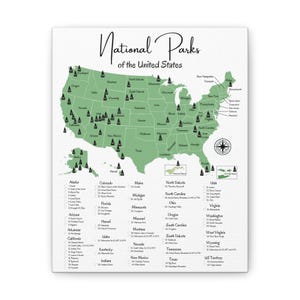 National Park Map & Checklist Canvas