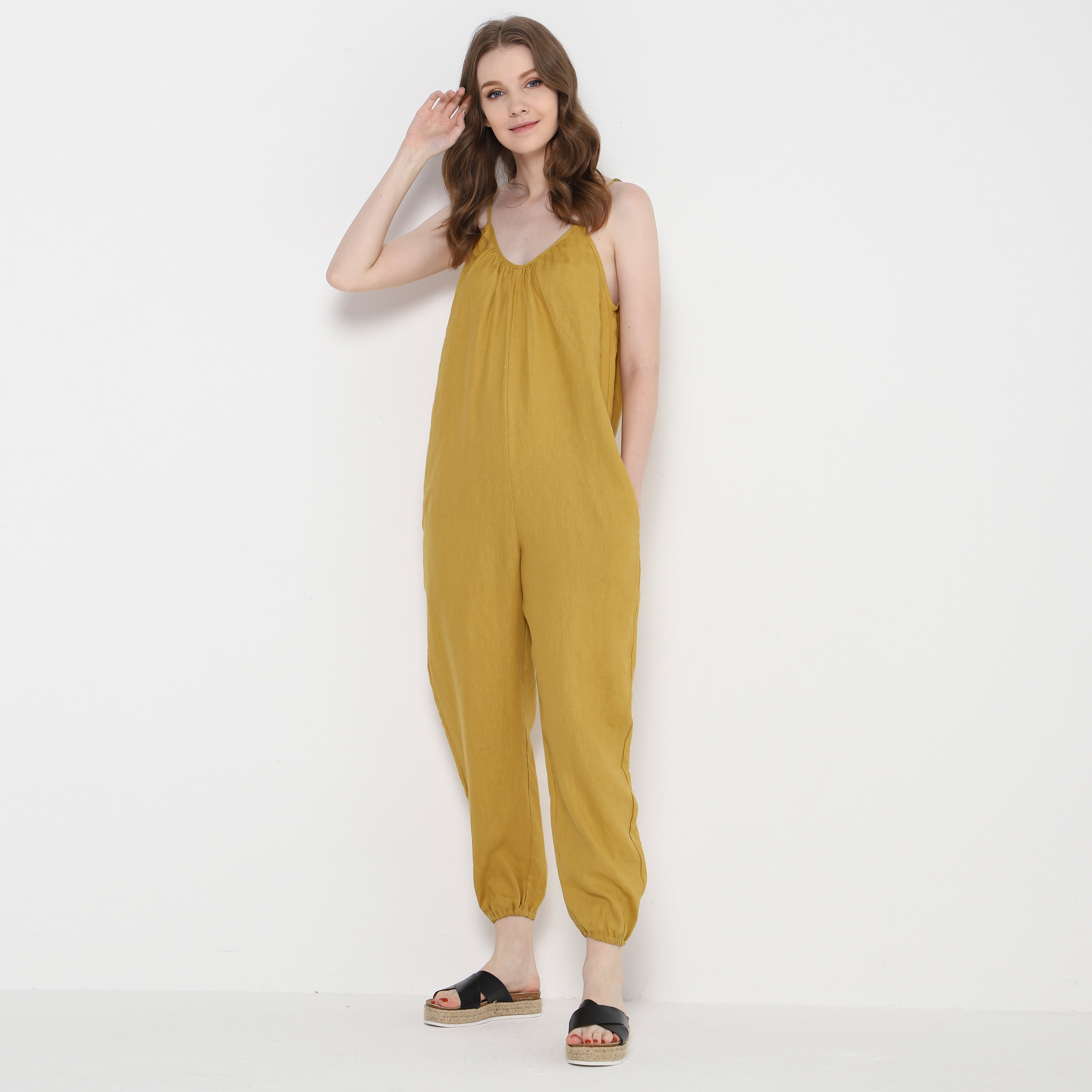 Linen Jumpsuits Linen Romper for Women Washed Long Linen Etsy