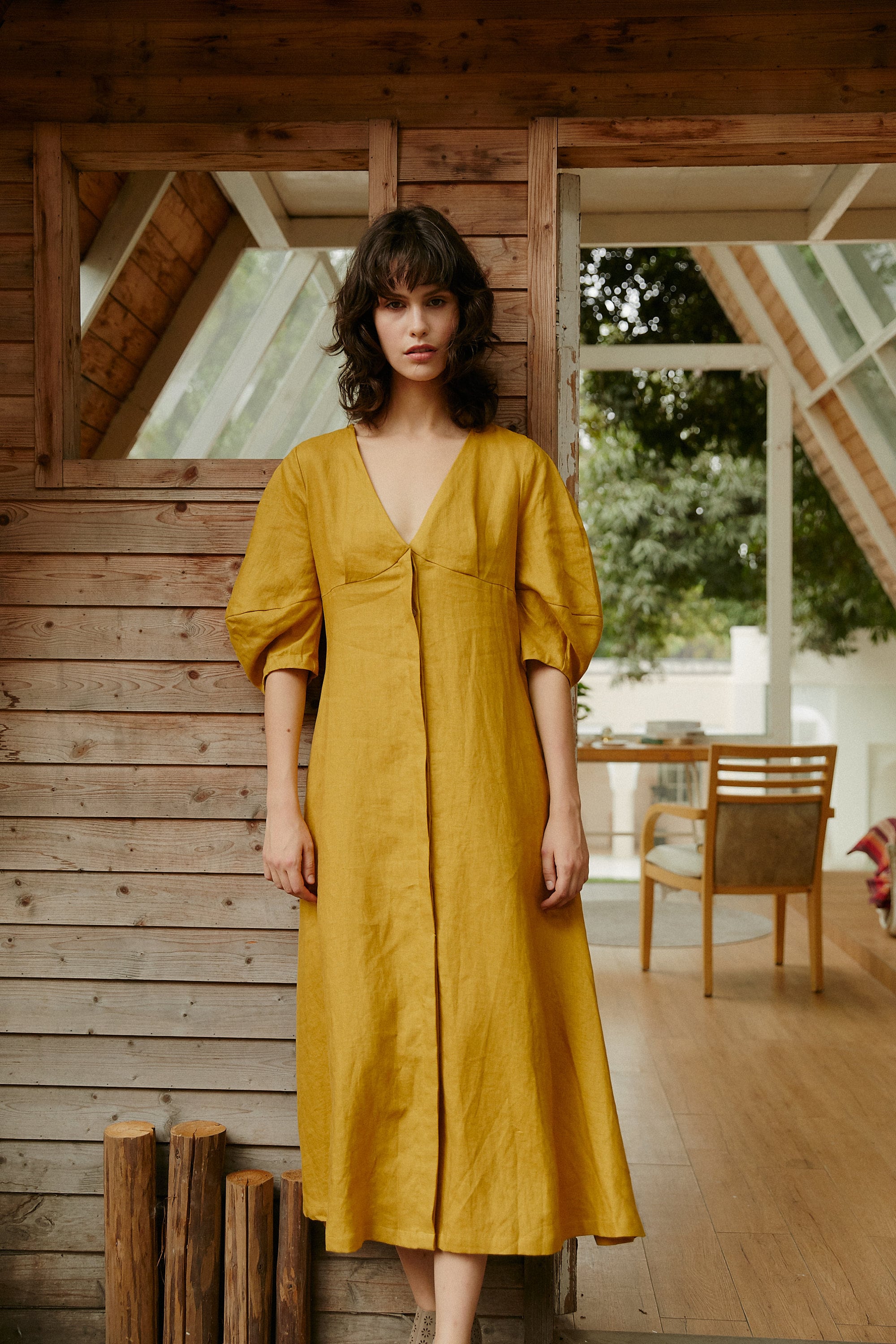 Midi Linen Dress A line Dress with Front Button D0035 Etsy