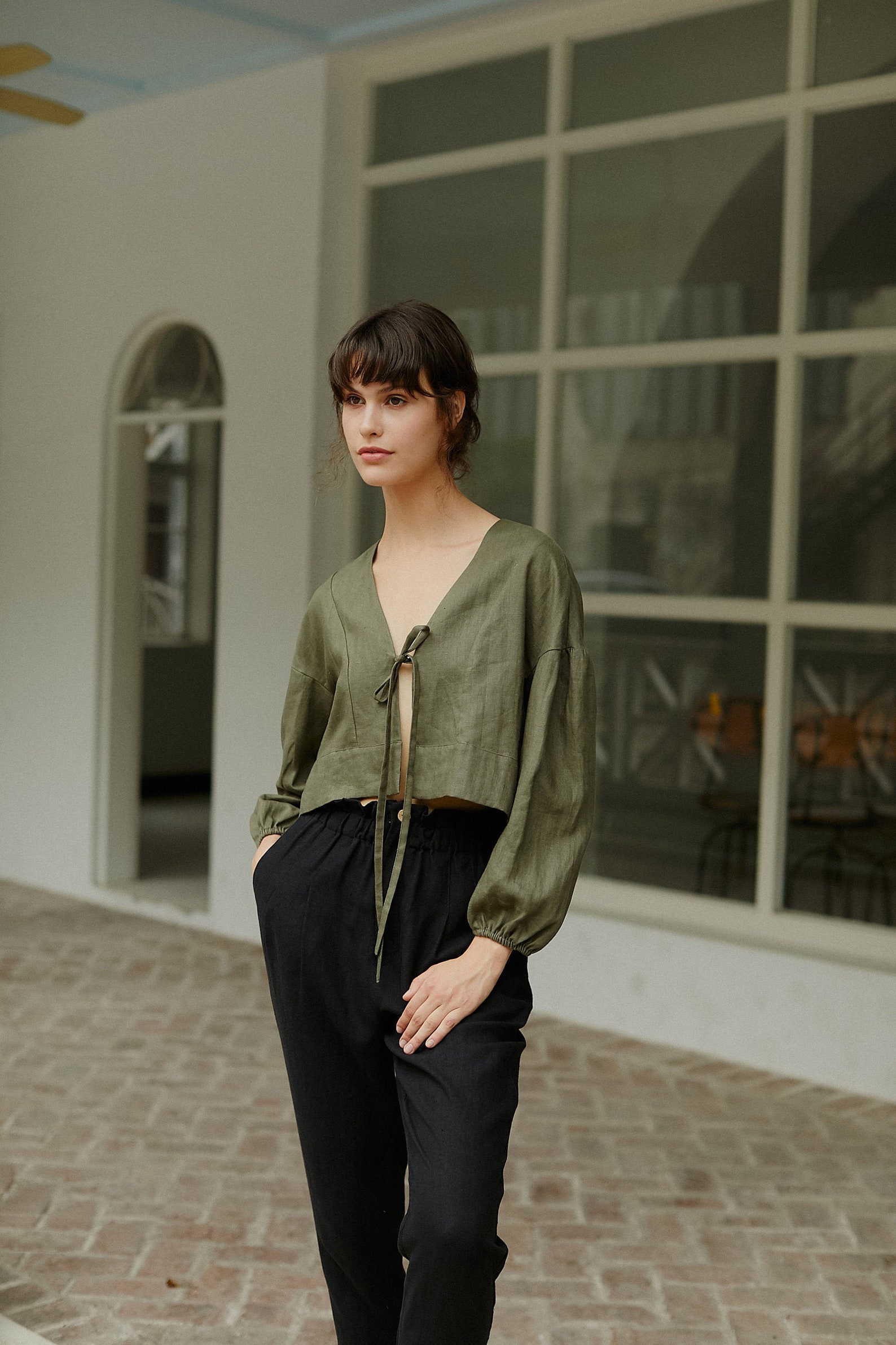 Victoria Linen Tie Front Top Cropped Linen Blouse S0003 Etsy