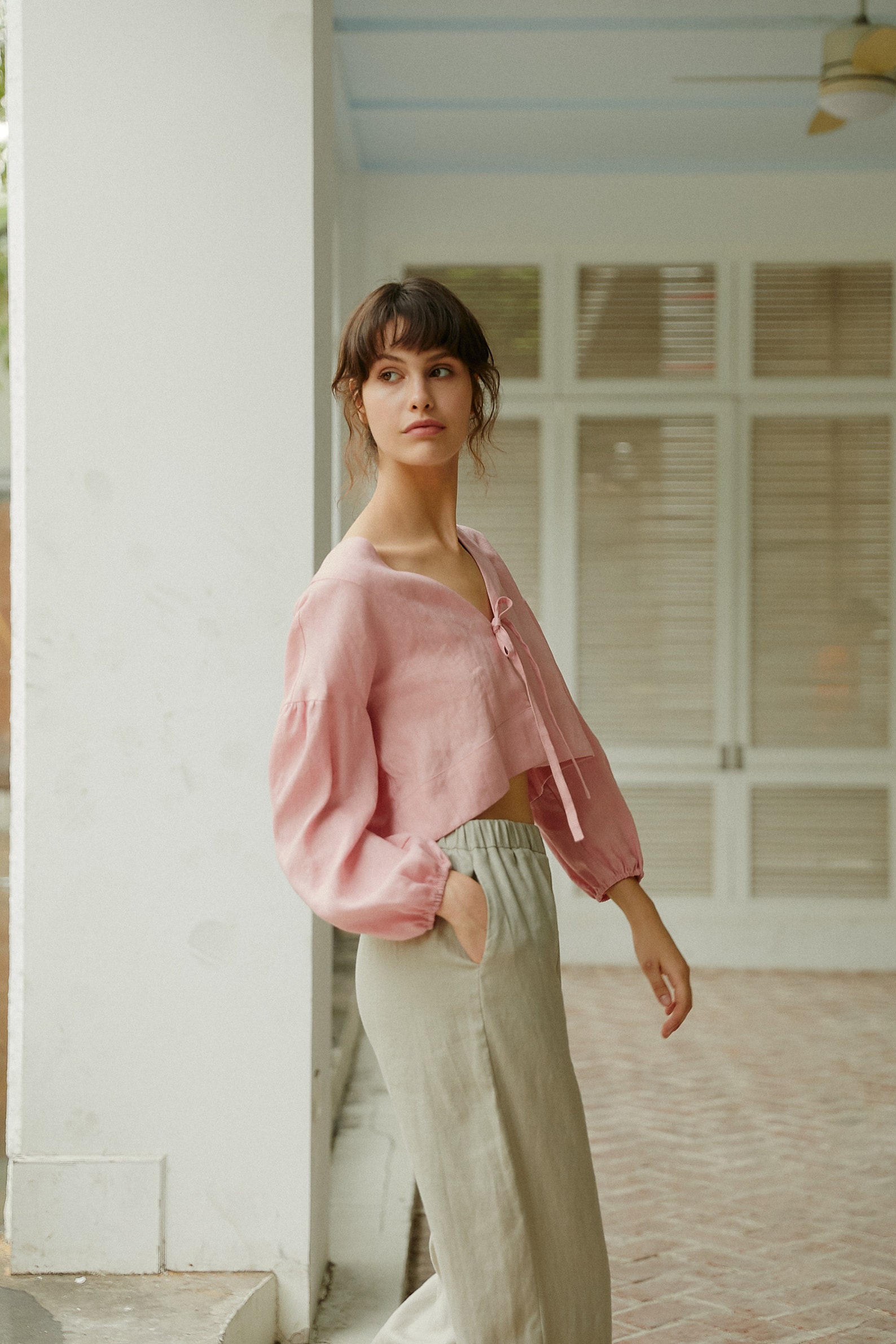 Victoria Linen Tie Front Top Cropped Linen Blouse S0003 Etsy