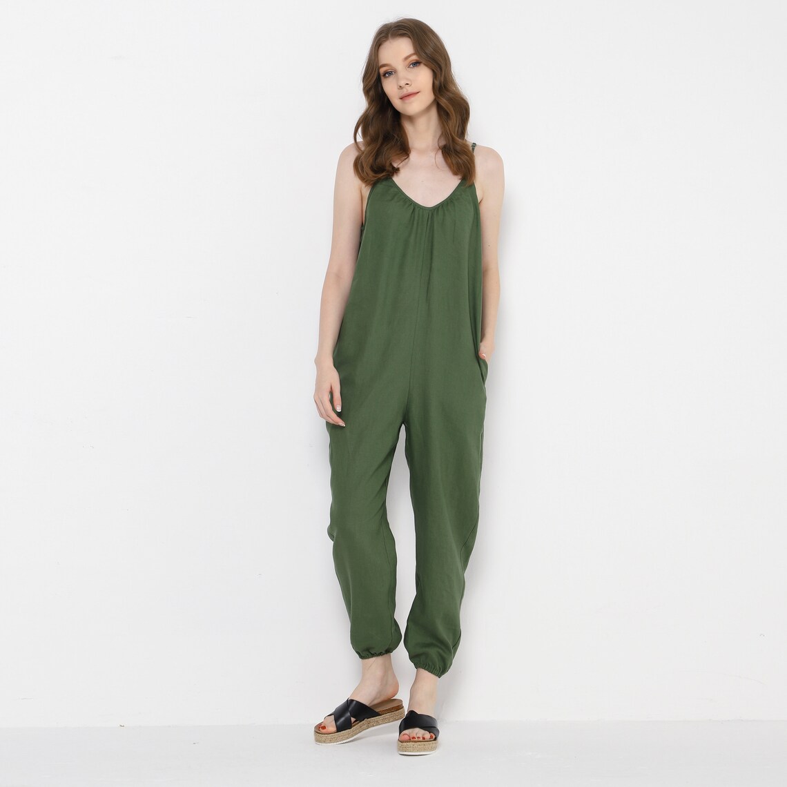 Linen Jumpsuits Linen Romper for Women Washed Long Linen Etsy