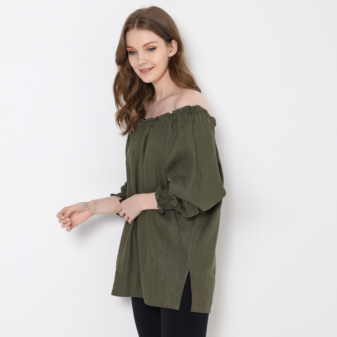 Off The Shoulder Linen Top Linen Blouse Lovely Raffle Tops Etsy