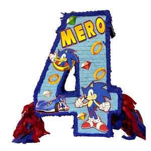 Sonic Number 4 Piñata - 23&quot; Handmade | Customizable for Gamer Birthdays. Choose your number.