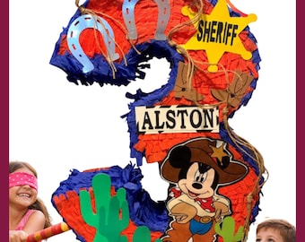 Piñata 20" numero  Mickey Vaquero . Resistente a los golpes  para mayor diversion. escoge colores, personajes y detalles.