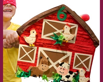 20" Barn Piñata. Farm animals. Very sturdy for extra fun. Choose colors and details. Secure shipping