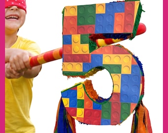 23" Building Block Piñata. Very sturdy for extra fun. Choose colors and details. Secure shipping.
