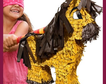 20" Gold Horse Piñata. Very sturdy for extra fun. Choose colors and details. Secure shipping
