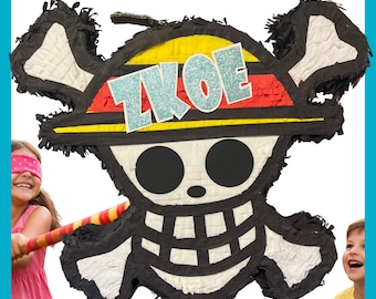 20" Pirate Warrior Skull Piñata. Sturdy for extra fun, perfect for birthdays. Choose your colors and details.