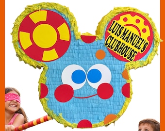 20" Musse Pigg Klubbhus-piñata. Stöttålig för maximalt skoj. Välj färger, karaktärer och detaljer.