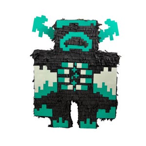 WARDEN PINATA 22&quot; – Handmade Pixel Monster Design for Kids | Custom Video Game Birthday Decoration | Inspired Deep Cave Block World Theme