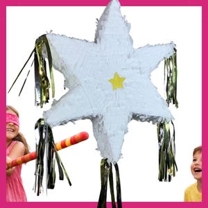 20-Zoll-Piñata mit weißem Stern für Hochzeiten. Stoßfest für extra viel Spaß, personalisierbare Piñatas. Farben und Details frei wählbar.