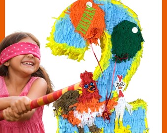 Farm piñata 23" with balloons | the duck and cow. Very sturdy for extra fun. Choose colors and details. Secure shipping