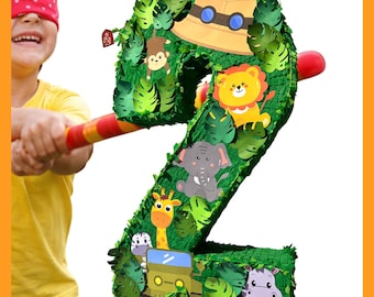23" Number Piñata Safari Nursery, very sturdy for extra fun. Choose colors and details. Secure shipping