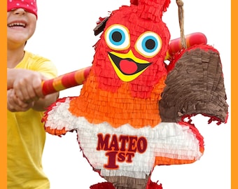 23" Zenon Rooster Piñata, very sturdy for extra fun. Choose colors and details. Secure shipping