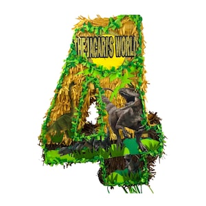23&quot; T-Rex Dinosaur Piñata – NUMBER 4 Personalized Kids Piñata, Jurassic Party, Handmade Birthday Decoration,