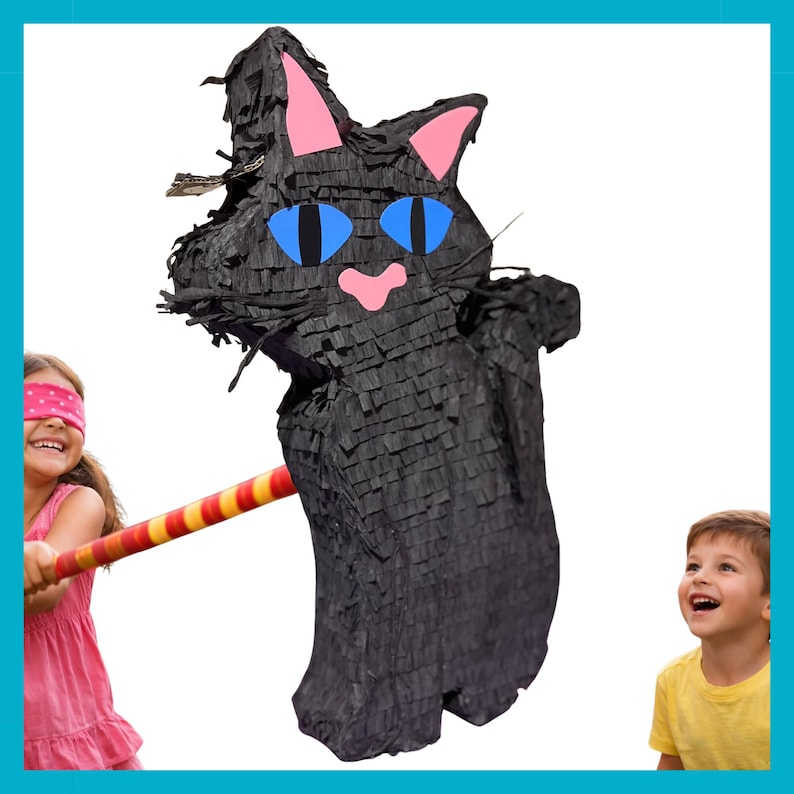 23" BLACK CAT HALLOWEEN Piñata. Sturdy for extra fun, ideal for birthdays. You can choose colors and details. custom pinatas image 1