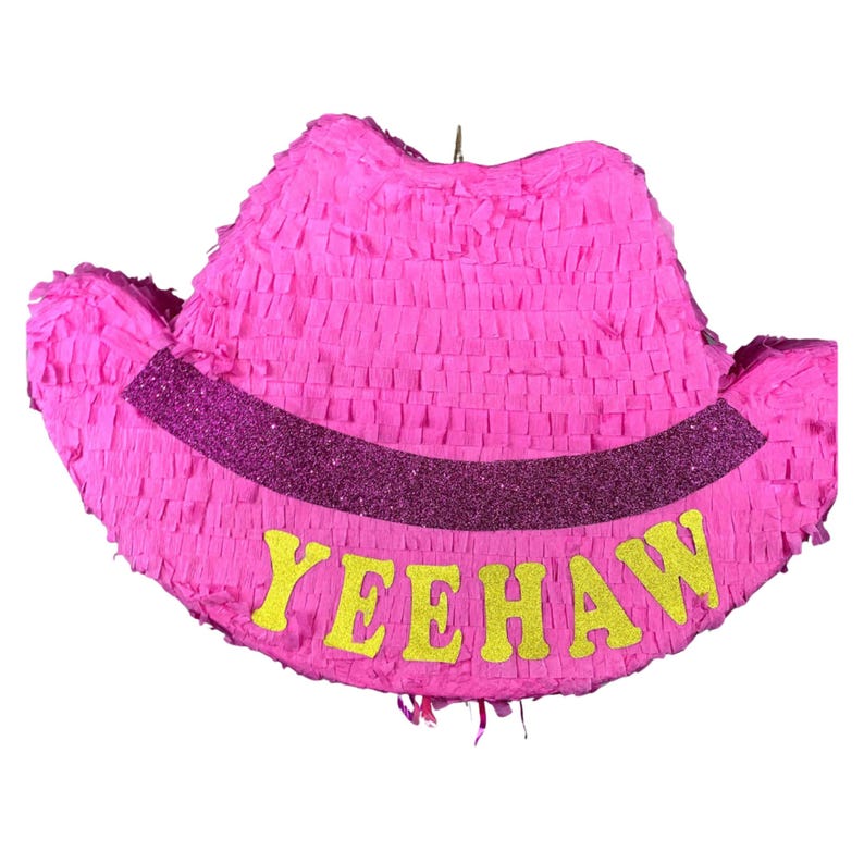 Pinke Cowgirl-Hut-Piñata (58 cm). Stoßfest für extra viel Spaß, individuell gestaltbar. Farben und Details frei wählbar. Bild 4
