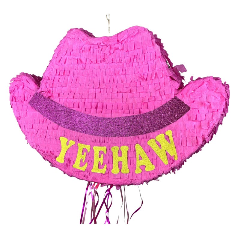 Pinke Cowgirl-Hut-Piñata (58 cm). Stoßfest für extra viel Spaß, individuell gestaltbar. Farben und Details frei wählbar. Bild 5