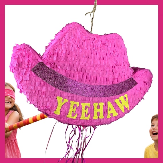 PIÑATA 23"  SOBRERO VAQUERA Rosa.. Resistente a los golpes para mayor diversión, piñatas personalizadas. Puede escoger colores y detalles