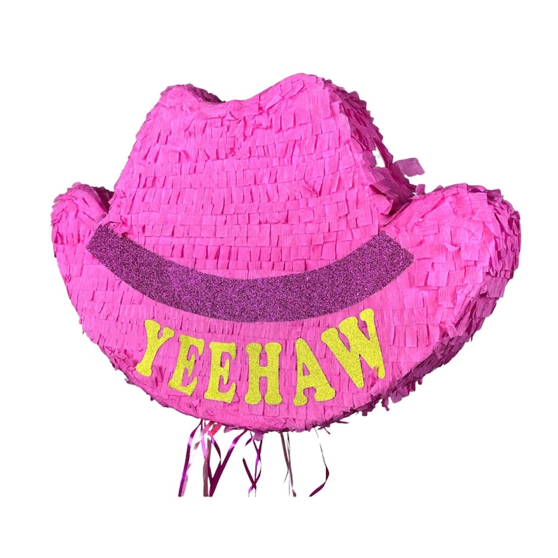 Pinke Cowgirl-Hut-Piñata (58 cm). Stoßfest für extra viel Spaß, individuell gestaltbar. Farben und Details frei wählbar. Bild 3