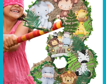 23" Number Piñata Safari Nursery, very sturdy for extra fun. Choose colors and details. Secure shipping