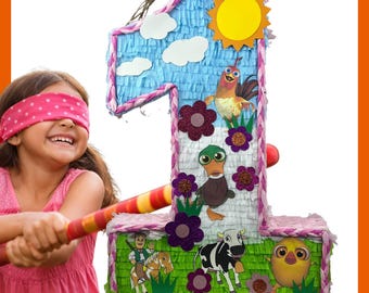 Pink farm 23" piñata the duck and cow. Very sturdy for extra fun. Choose colors and details. Secure shipping