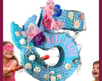 20" Under the Sea Number Piñata. Sturdy for extra fun, ideal for birthdays. You can choose colors and details.