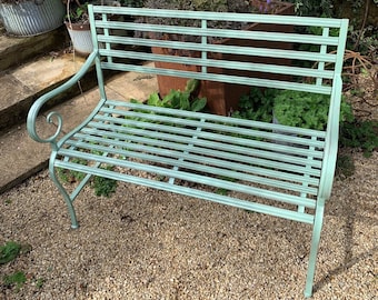 Aged Green Slatted Garden Bench