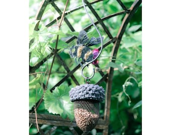Hand Forged Bee S Hook with Acorn Bird Feeder