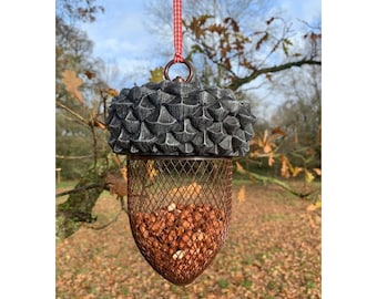 Acorn Bird Feeder with Red Gingham Ribbon for Hanging
