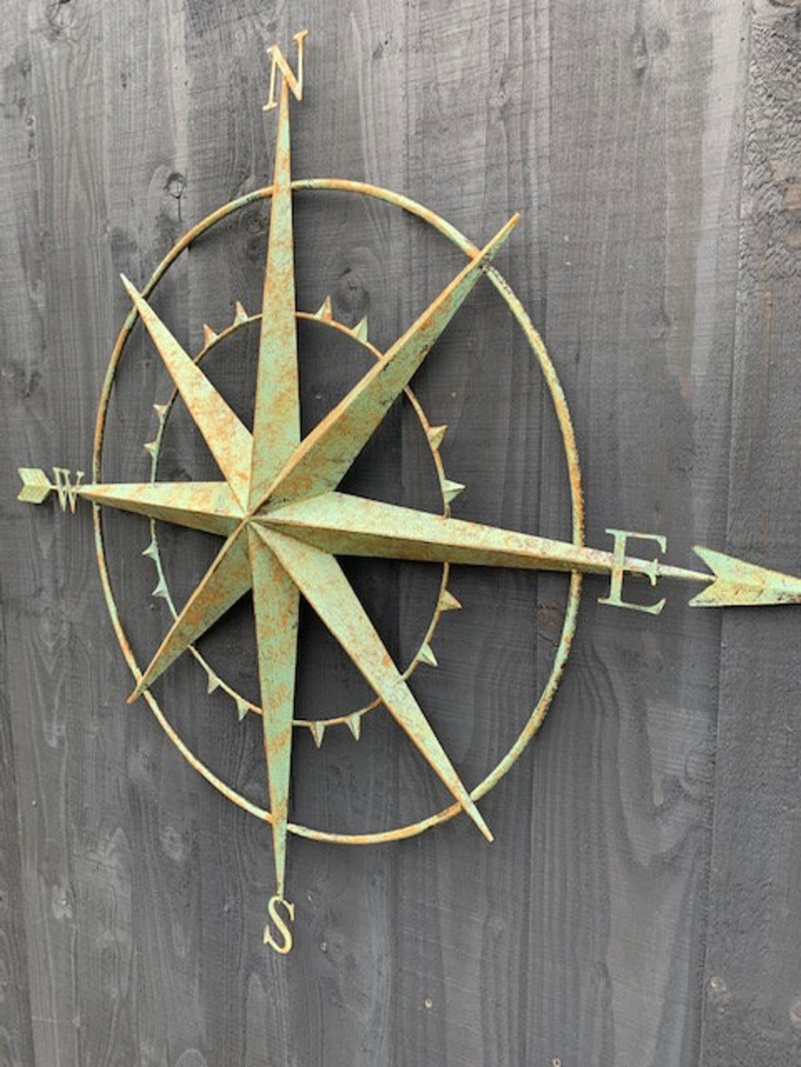 Large Metal Garden Wall Art Aged Compass Design Etsy UK