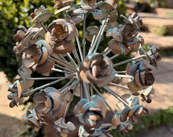 Verdi Gris or Brown Metal Flower Sculpture
