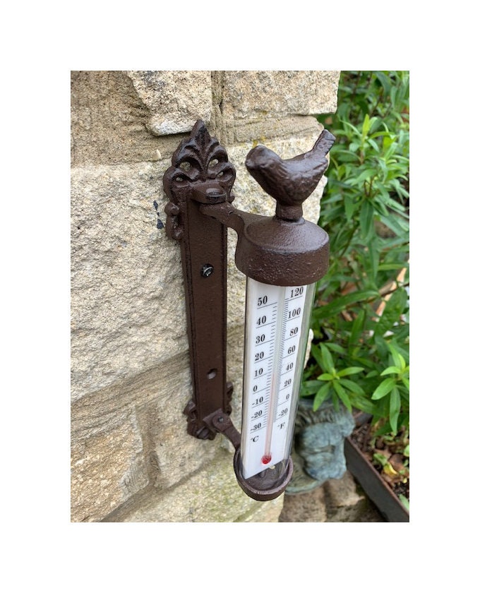 Outdoor Thermometer, Measurement is in Fahrenheit, Rustic Hickory &  Galvanized Metal Thermometer With Lichtenberg Figuring 