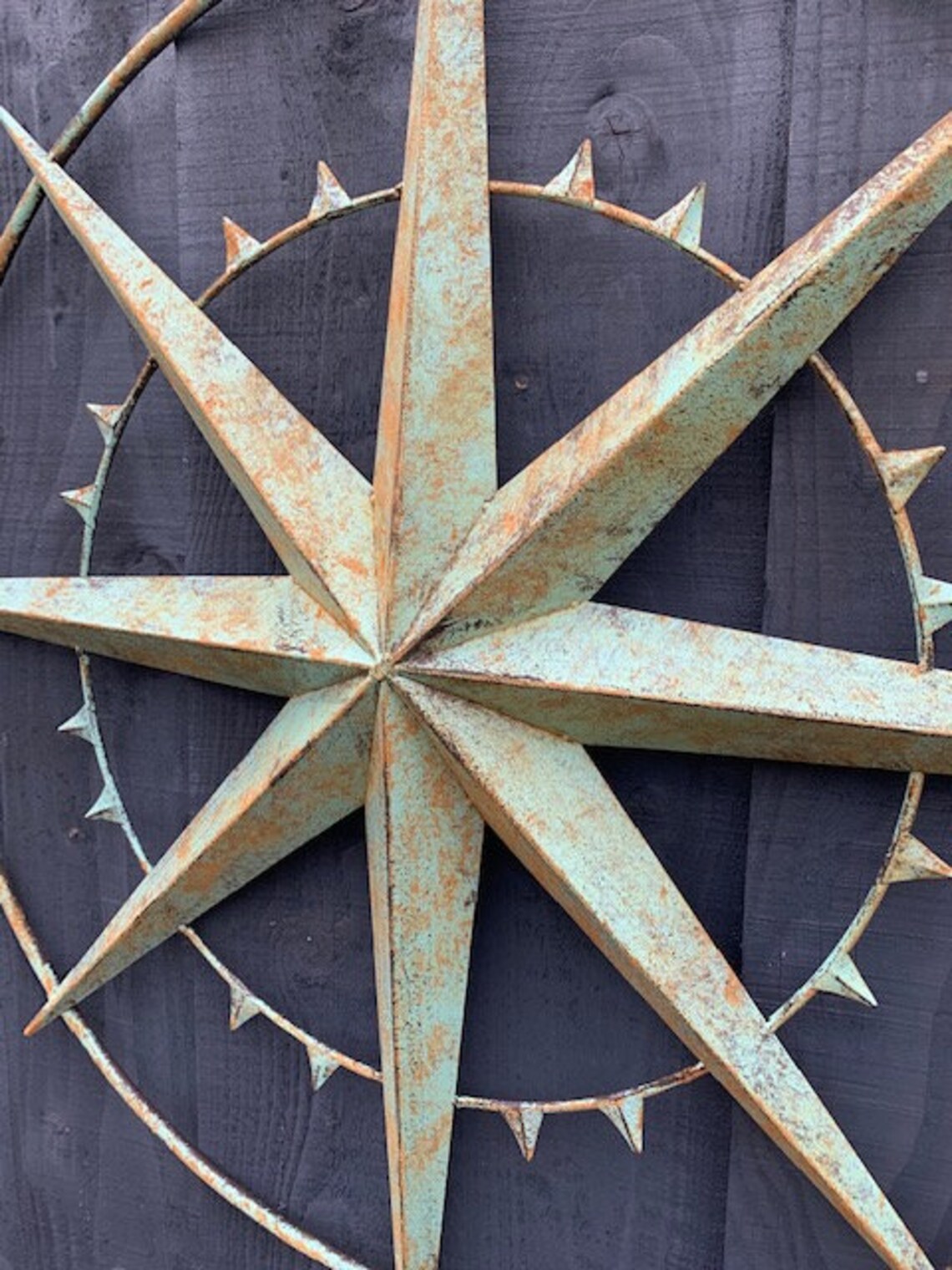 Large Metal Garden Wall Art Aged Compass Design Etsy UK