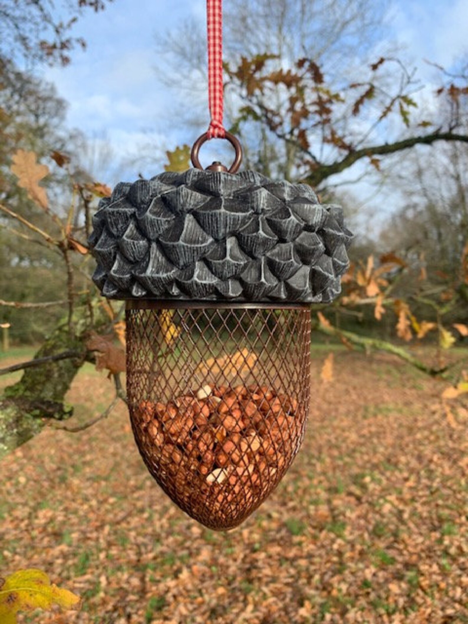 Acorn Bird Feeder With Red Gingham Ribbon for Hanging Etsy UK