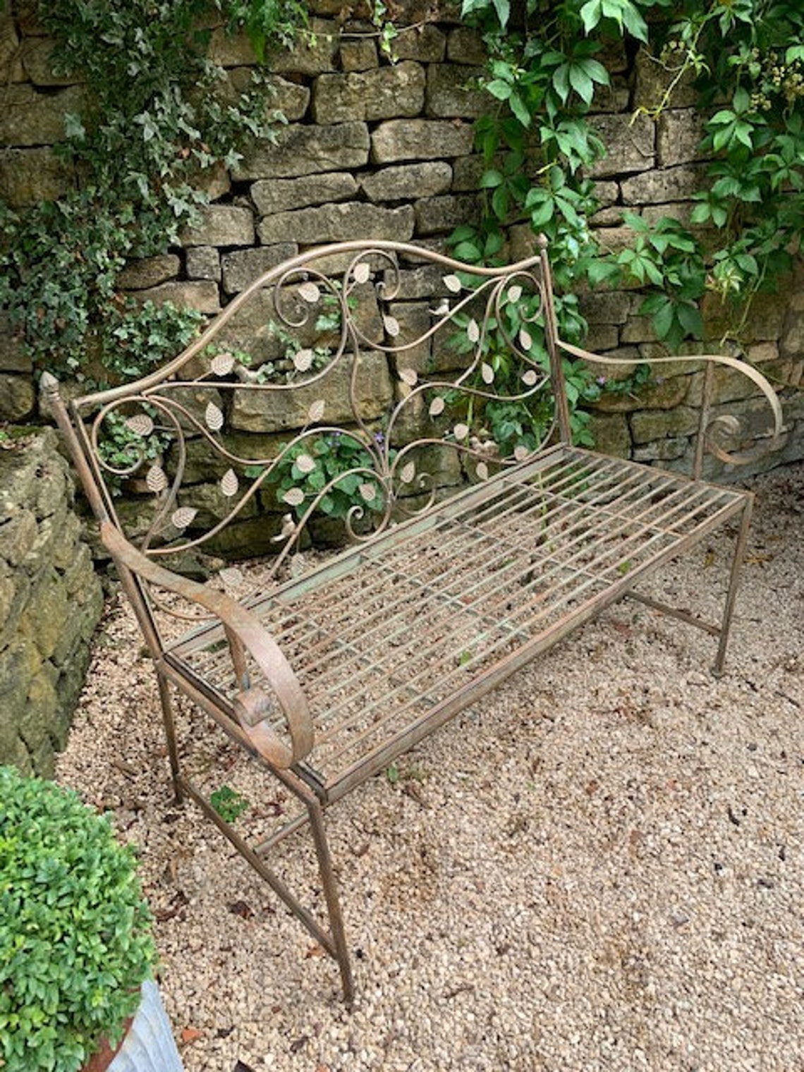 Metal Garden Bench Bird Leaf Design Etsy UK metal-garden-bench-bird-leaf-design-etsy-uk