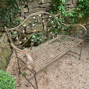 Metal Garden Bench Bird Leaf Design