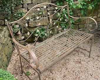 Metal Garden Bench Bird Leaf Design